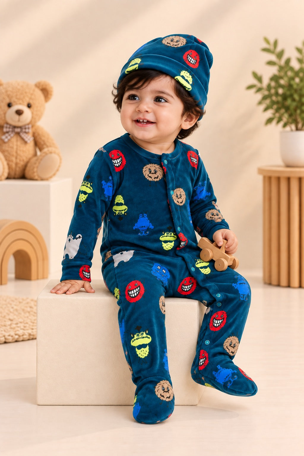 Blue Cartoons Cozy Luxe Romper