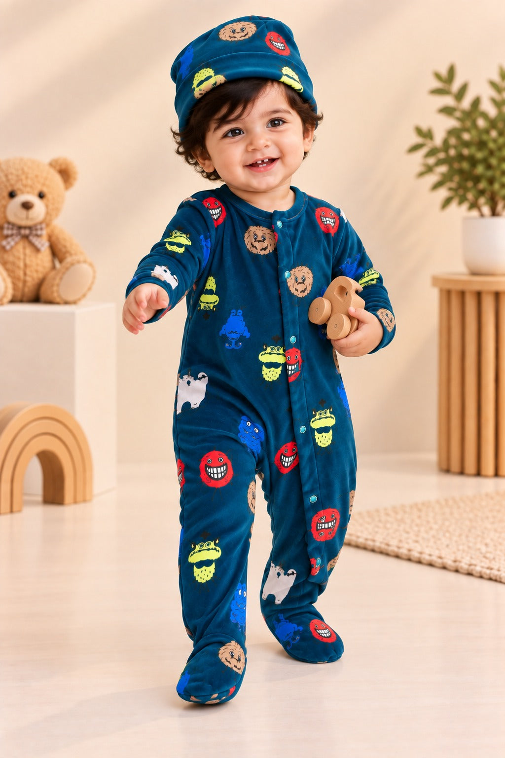 Blue Cartoons Cozy Luxe Romper