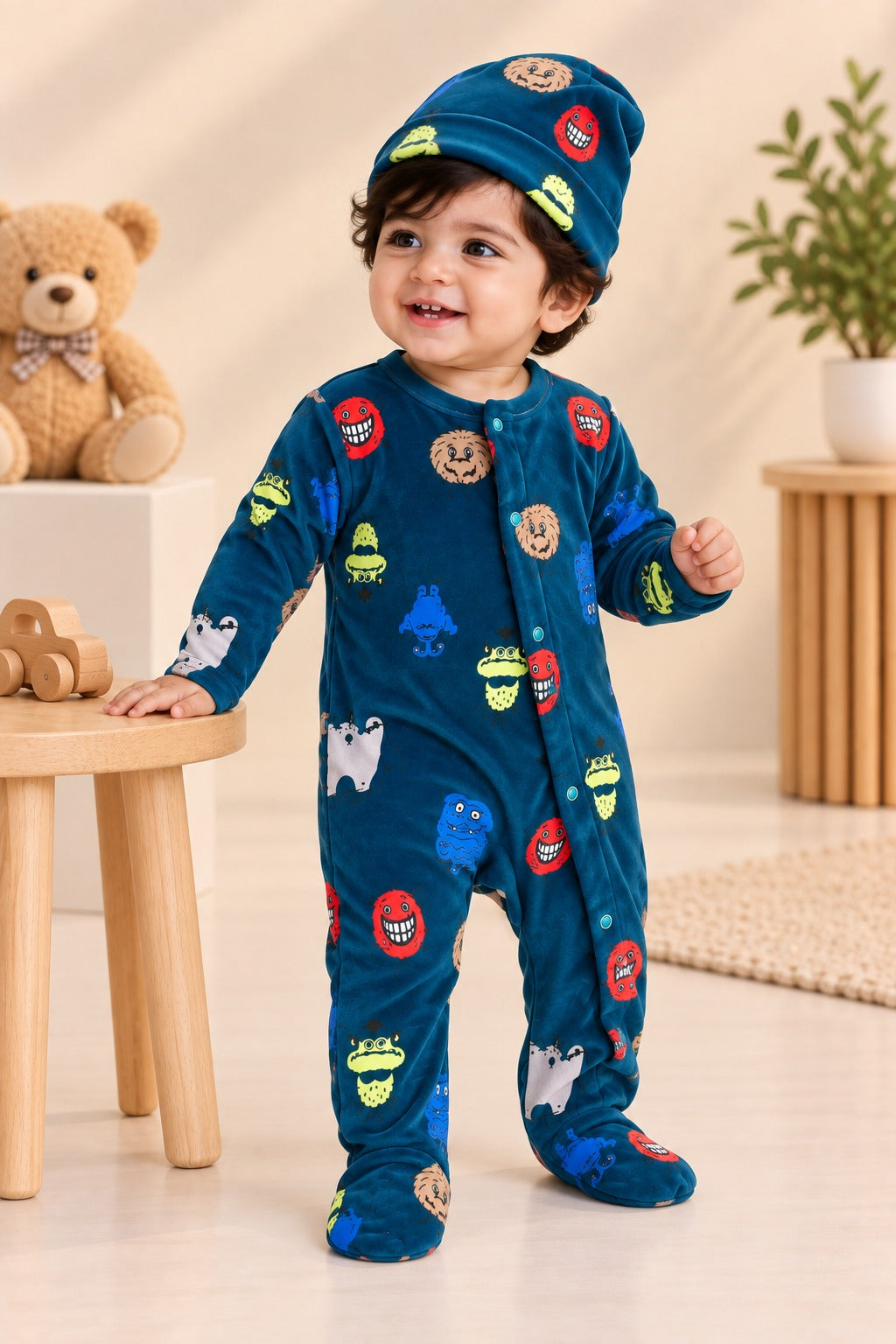 Blue Cartoons Cozy Luxe Romper
