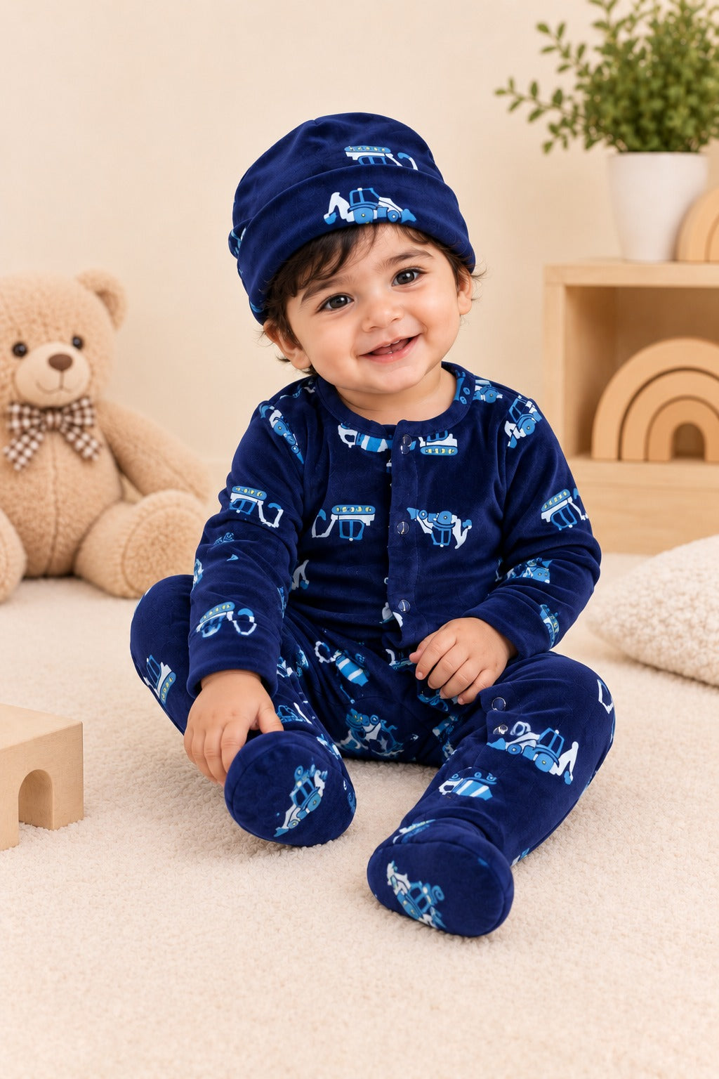 Navy Trucks Cozy Luxe Romper
