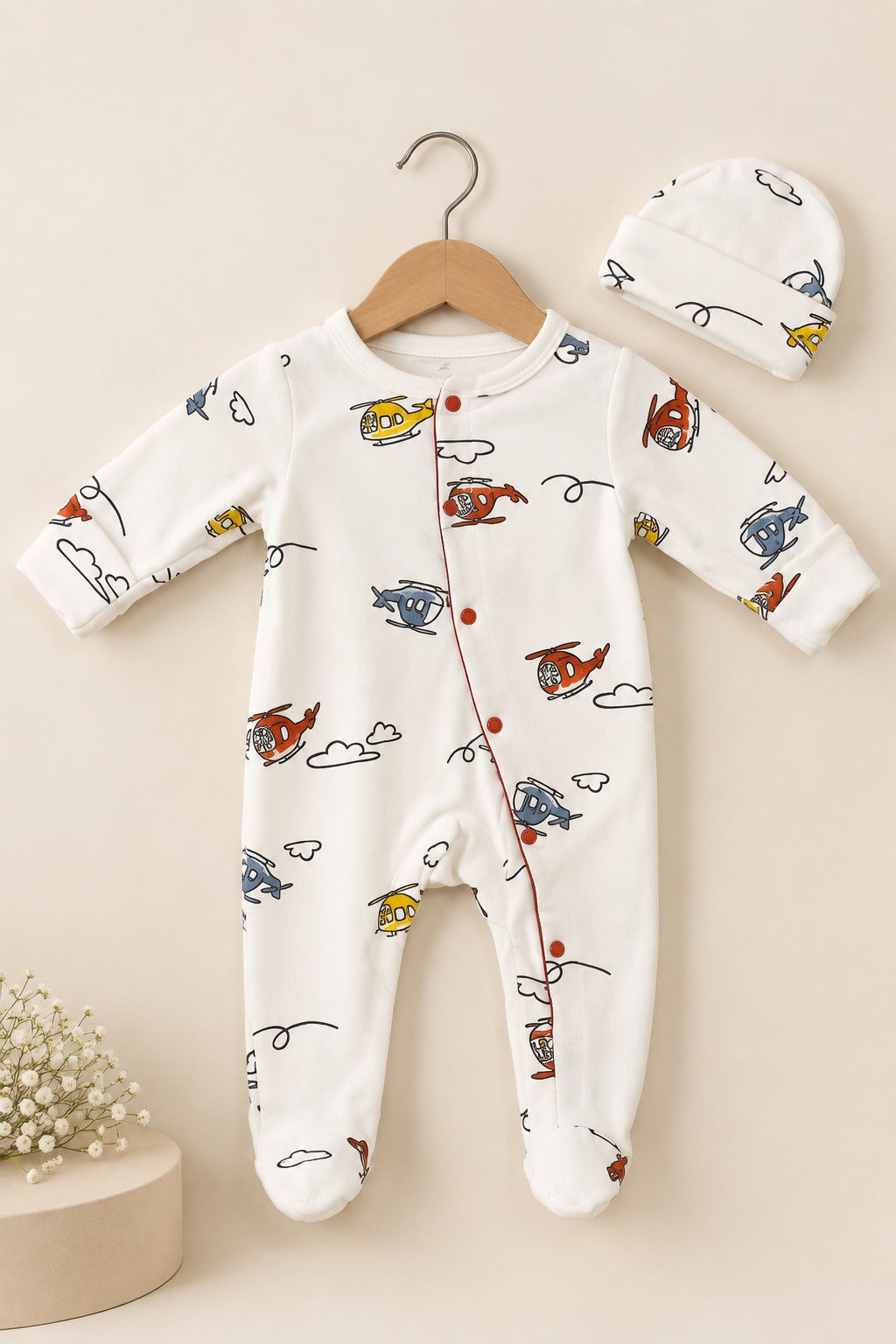 White Helicopter Cozy Luxe Romper