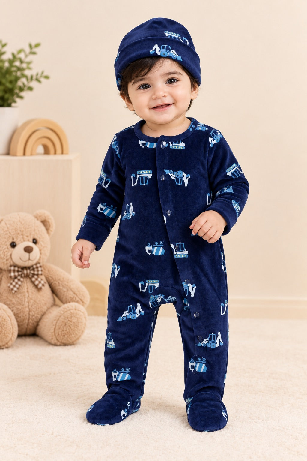 Navy Trucks Cozy Luxe Romper