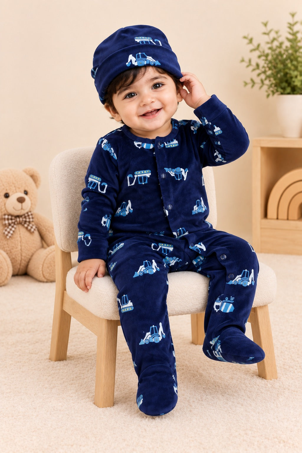 Navy Trucks Cozy Luxe Romper