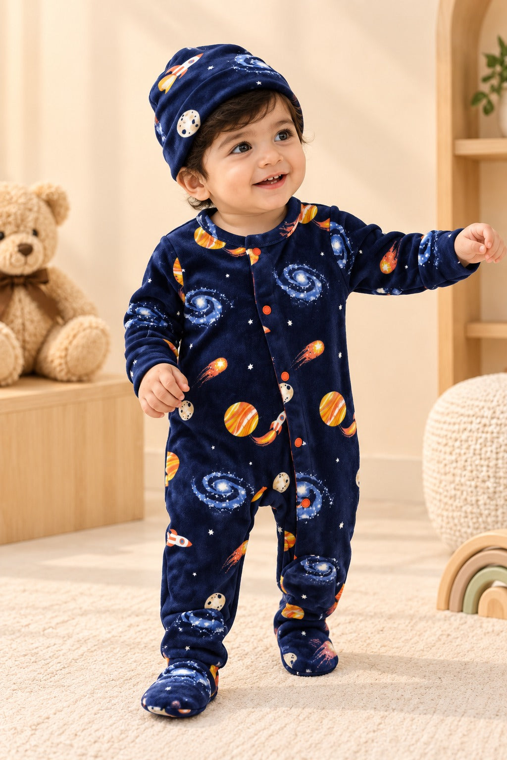 Navy Planets Cozy Luxe Romper