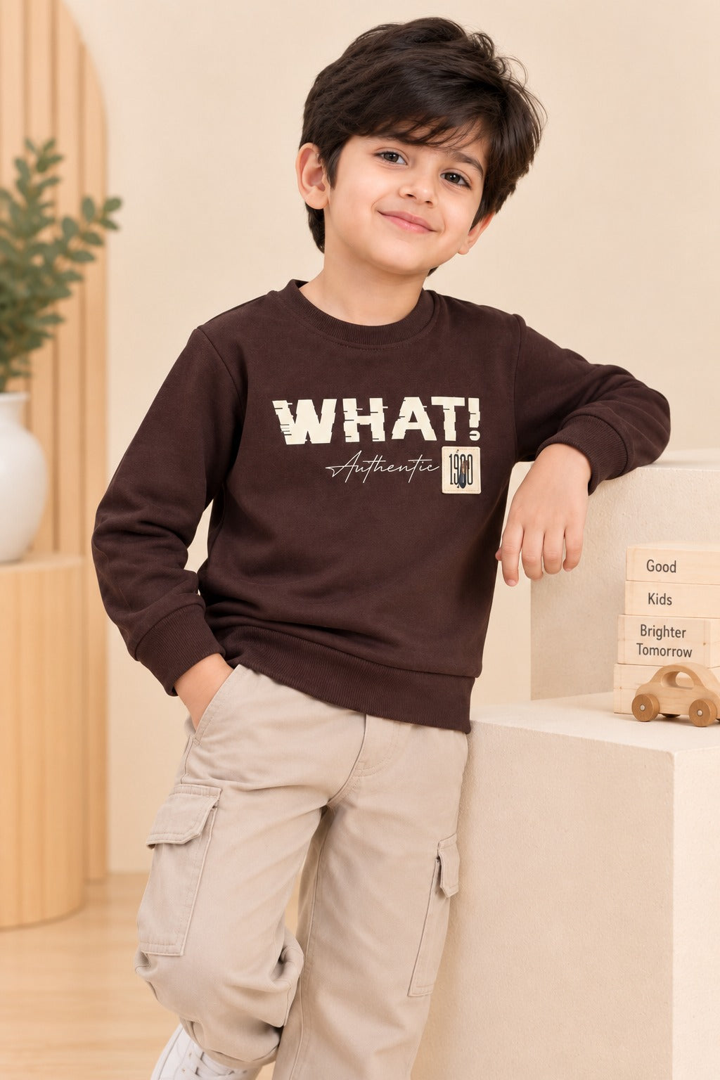 Brown What Cloud-Fleece Fabric Sweatshirt