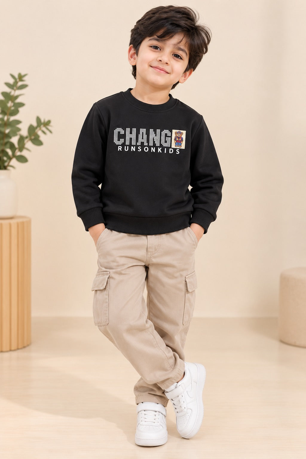 Black Change Cloud-Fleece Fabric Sweatshirt
