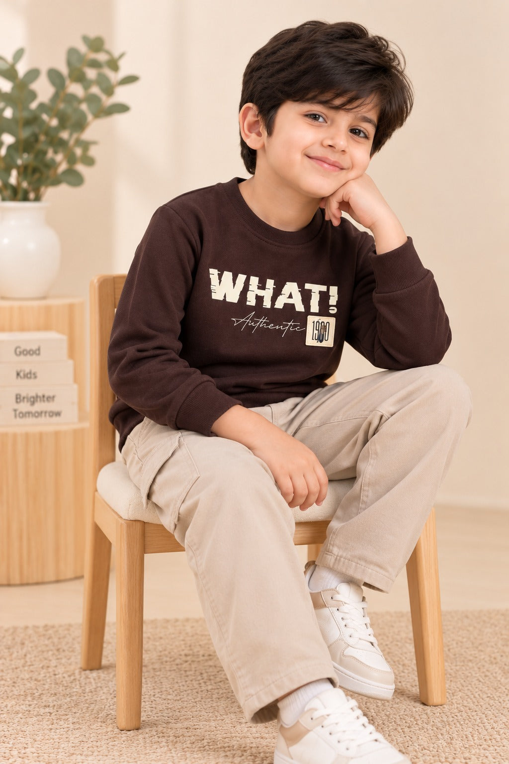 Brown What Cloud-Fleece Fabric Sweatshirt
