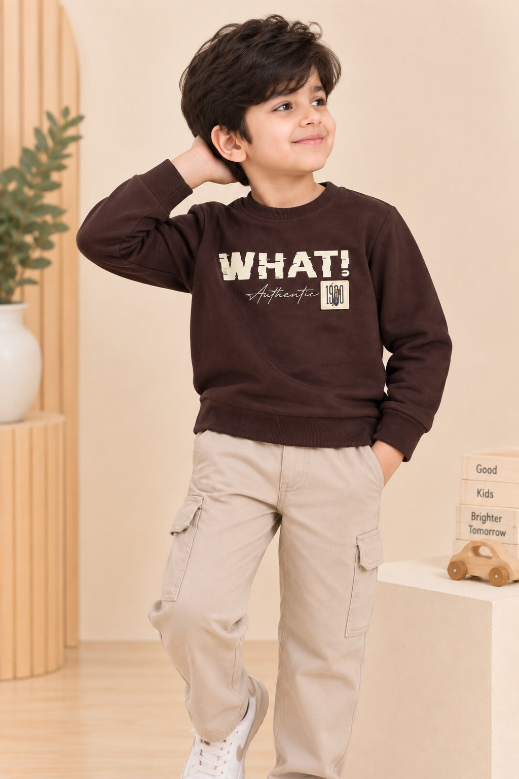 Brown What Cloud-Fleece Fabric Sweatshirt