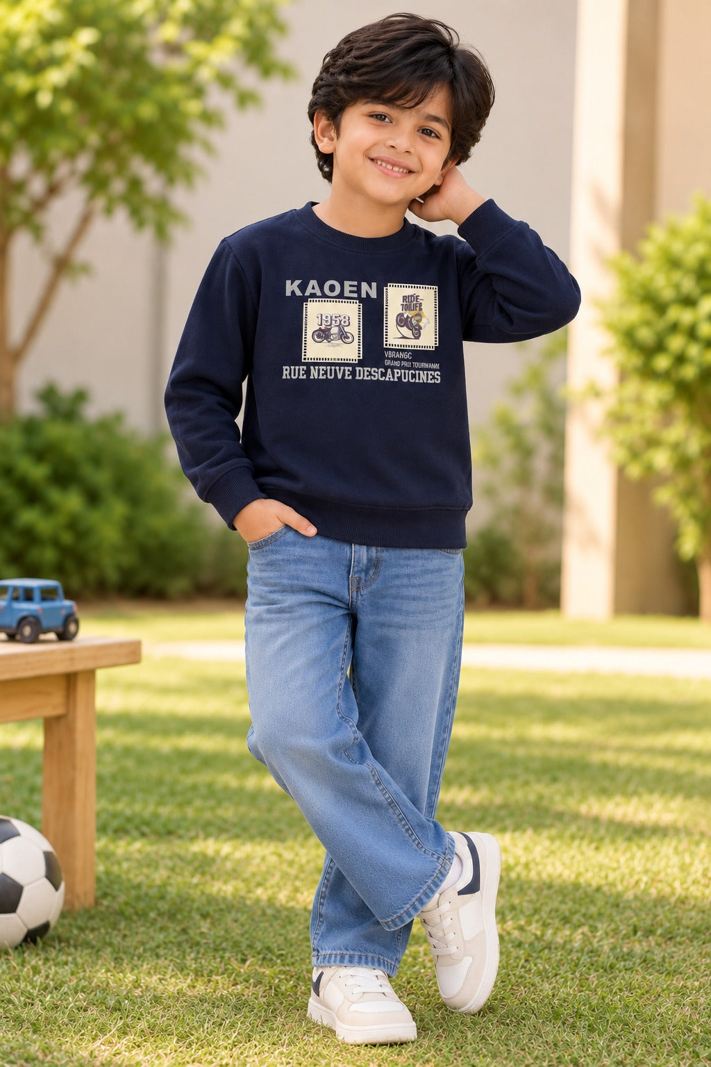 Navy Kaoen Cloud-Fleece Fabric Sweatshirt