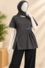 Charcoal Buttons Flexora Fabric T-Shirt