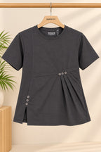 Charcoal Buttons Flexora Fabric T-Shirt