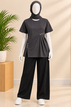 Charcoal Buttons Flexora Fabric T-Shirt