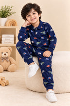 Navy Flags Collar Cozy Luxe Fabric Suit