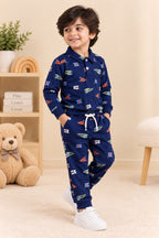 Navy Flags Collar Cozy Luxe Fabric Suit