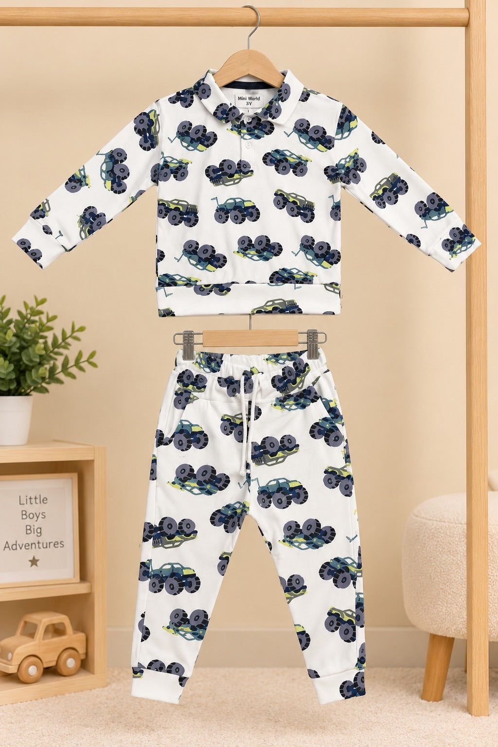 White Trucks Collar Cozy Luxe Fabric Suit