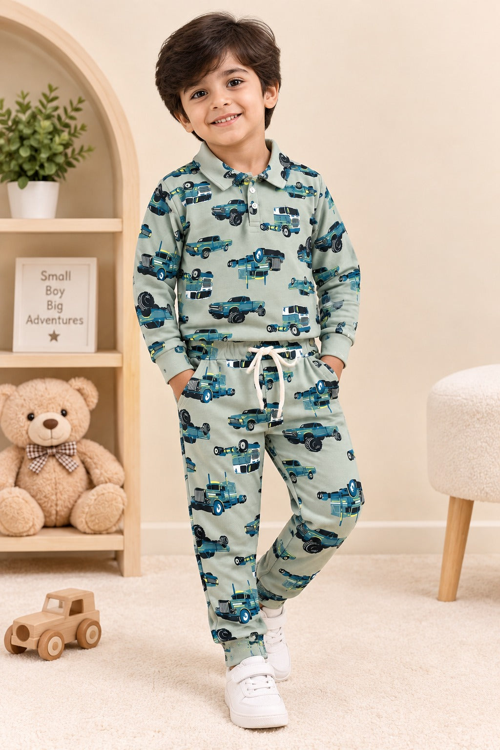 Turquoise Trucks Collar Cozy Luxe Fabric Suit