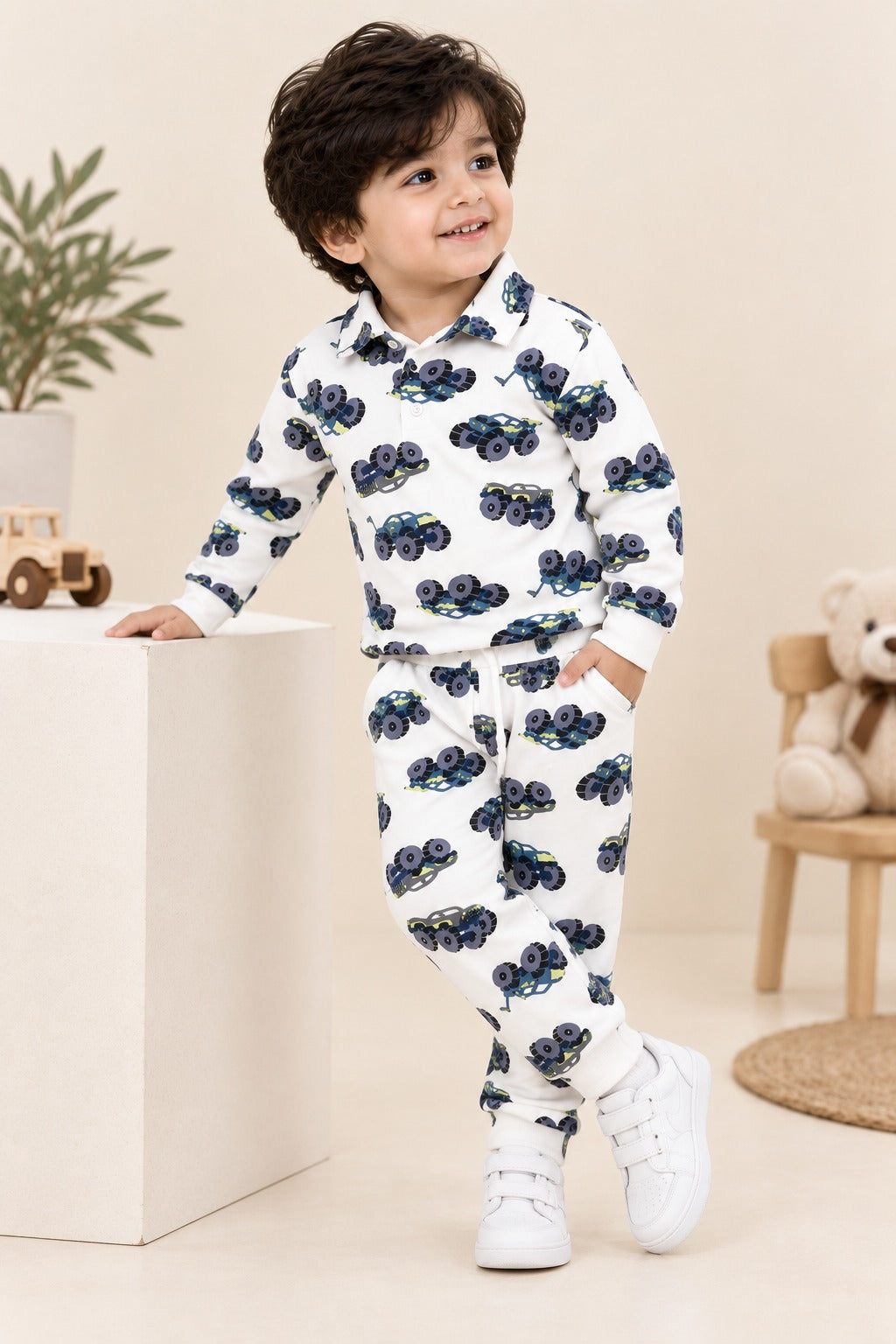 White Trucks Collar Cozy Luxe Fabric Suit