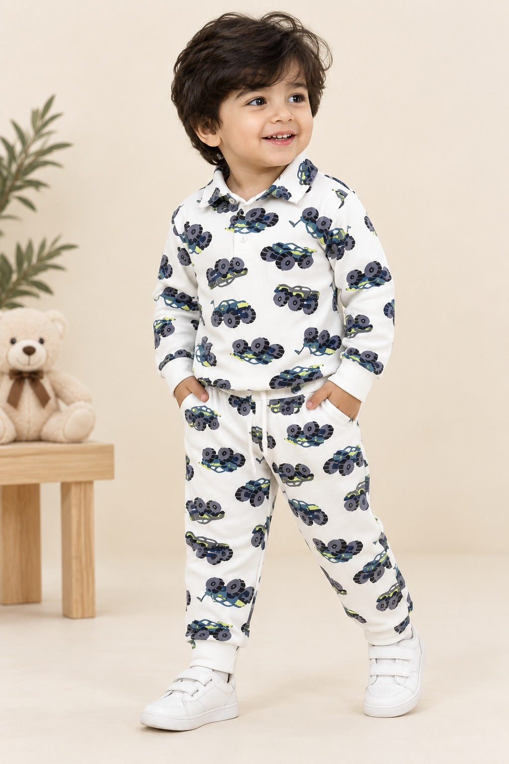 White Trucks Collar Cozy Luxe Fabric Suit