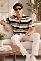 Brown Striper Zipper Relax Fit Tees