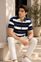 Blue Striper Zipper Relax Fit Tees