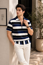 Blue Striper Zipper Relax Fit Tees