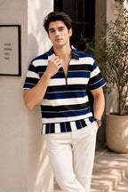 Blue Striper Zipper Relax Fit Tees