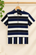 Blue Striper Zipper Relax Fit Tees
