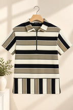 Brown Striper Zipper Relax Fit Tees