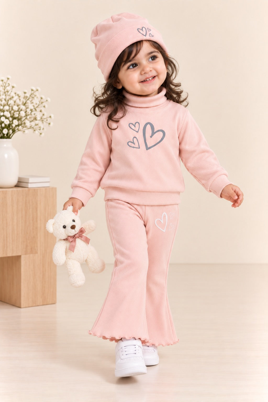Baby Pink Hearts Velora Rib Fabric Suit Secondary image