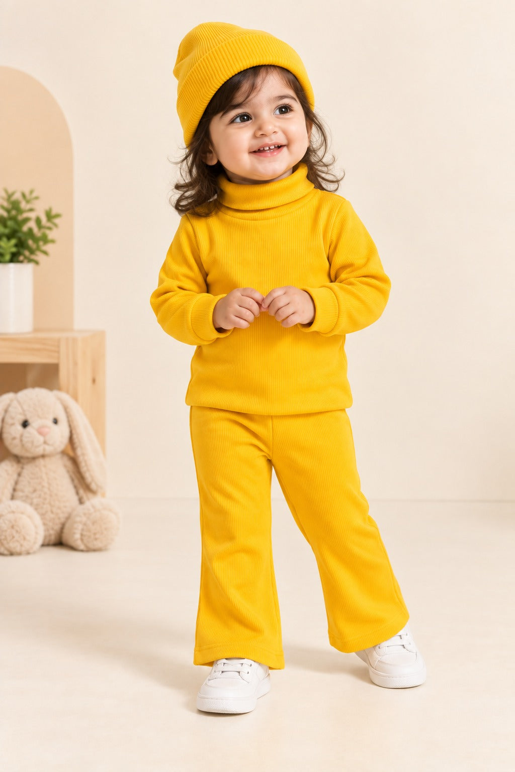 Mustard Plain Velora Rib Fabric Suit