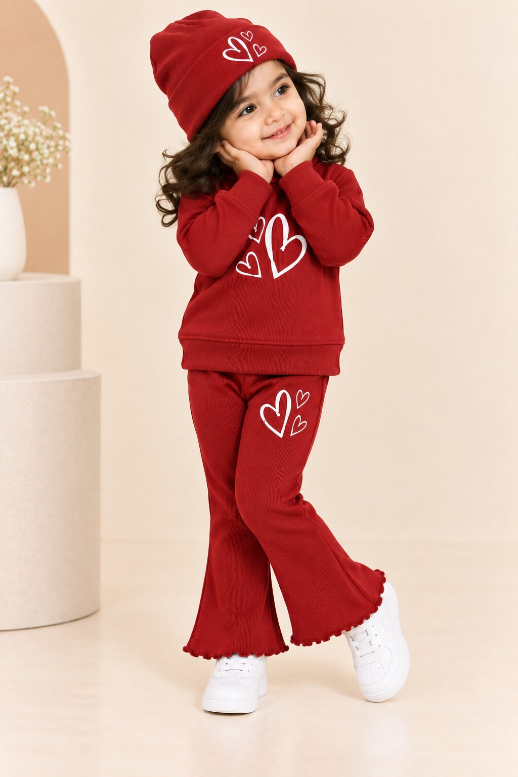 Maroon Hearts Velora Rib Fabric Suit