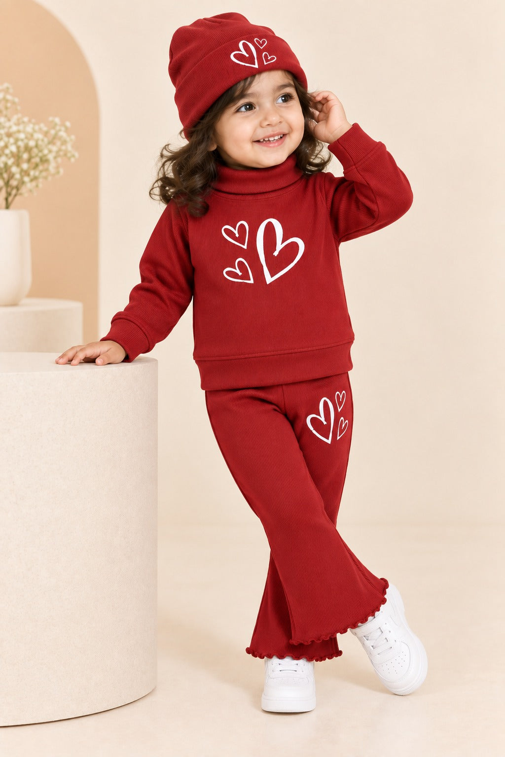 Maroon Hearts Velora Rib Fabric Suit
