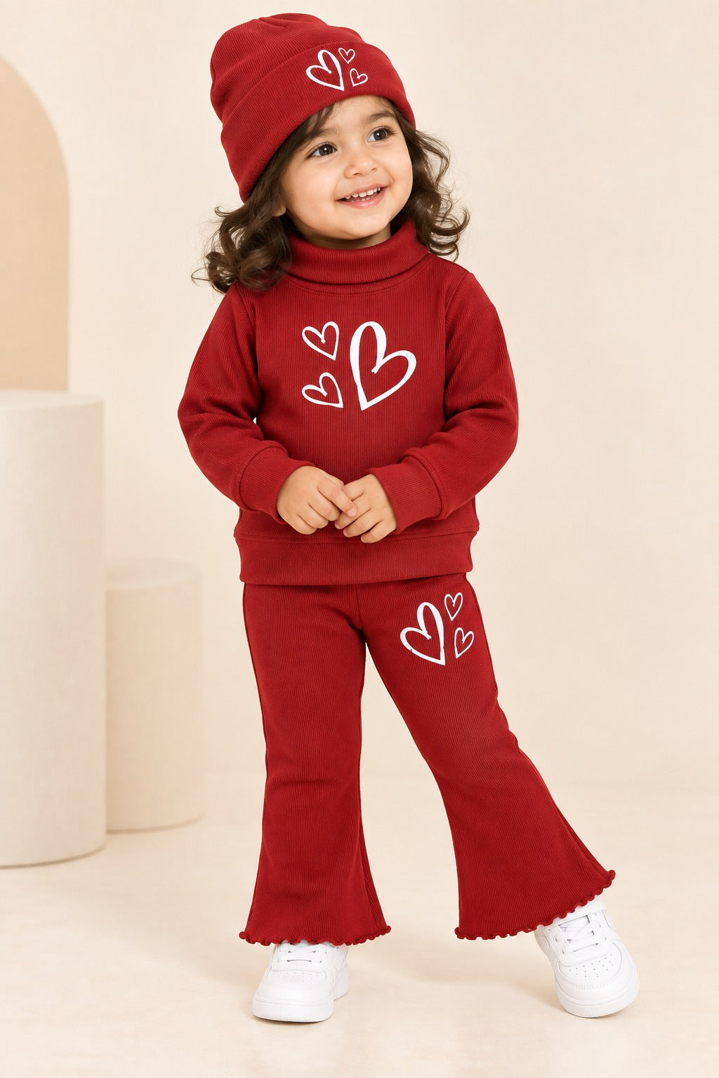 Maroon Hearts Velora Rib Fabric Suit