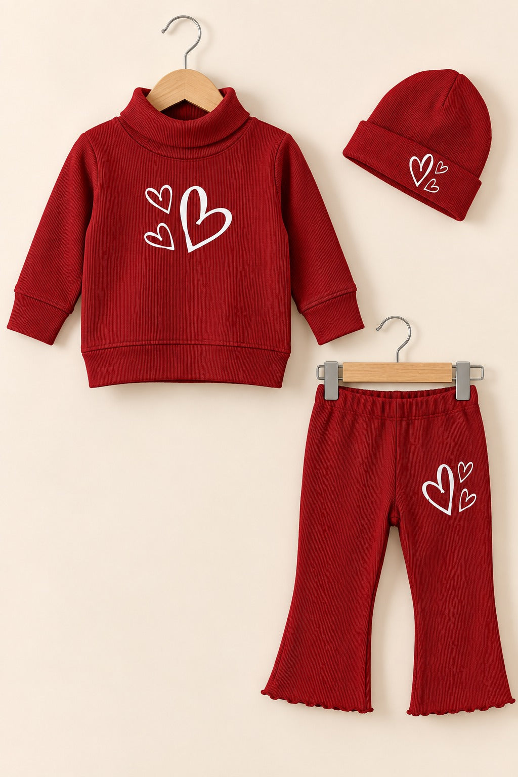Maroon Hearts Velora Rib Fabric Suit