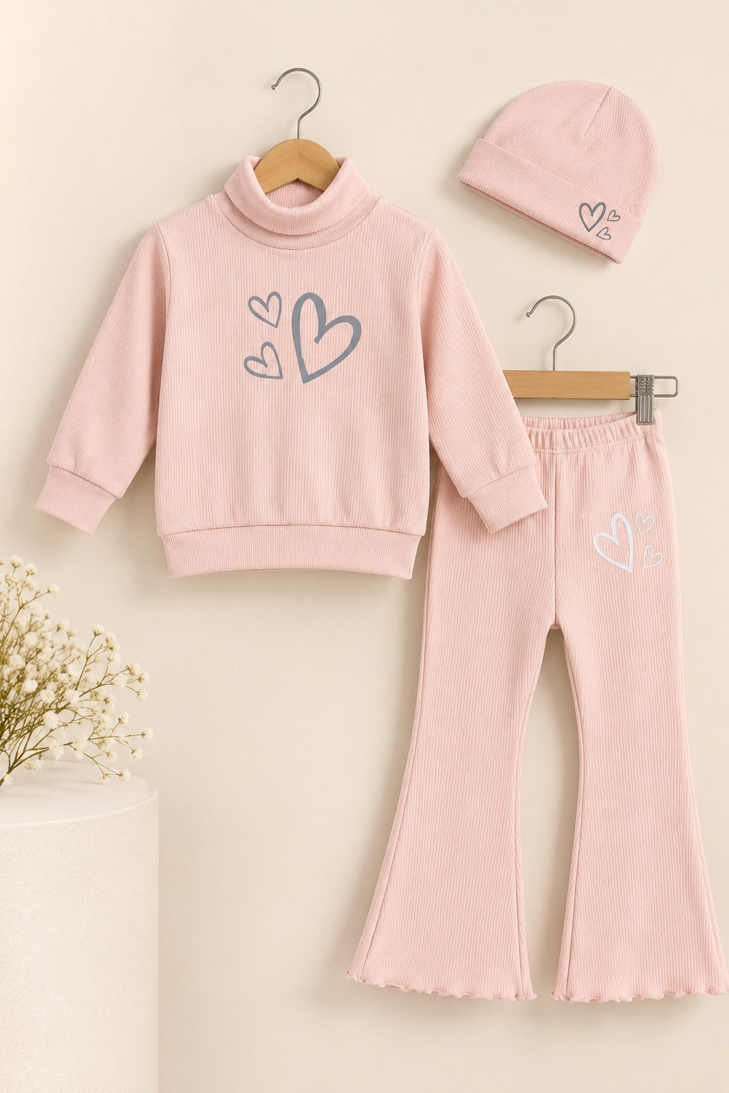 Baby Pink Hearts Velora Rib Fabric Suit