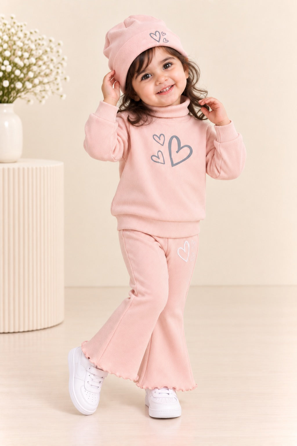 Baby Pink Hearts Velora Rib Fabric Suit