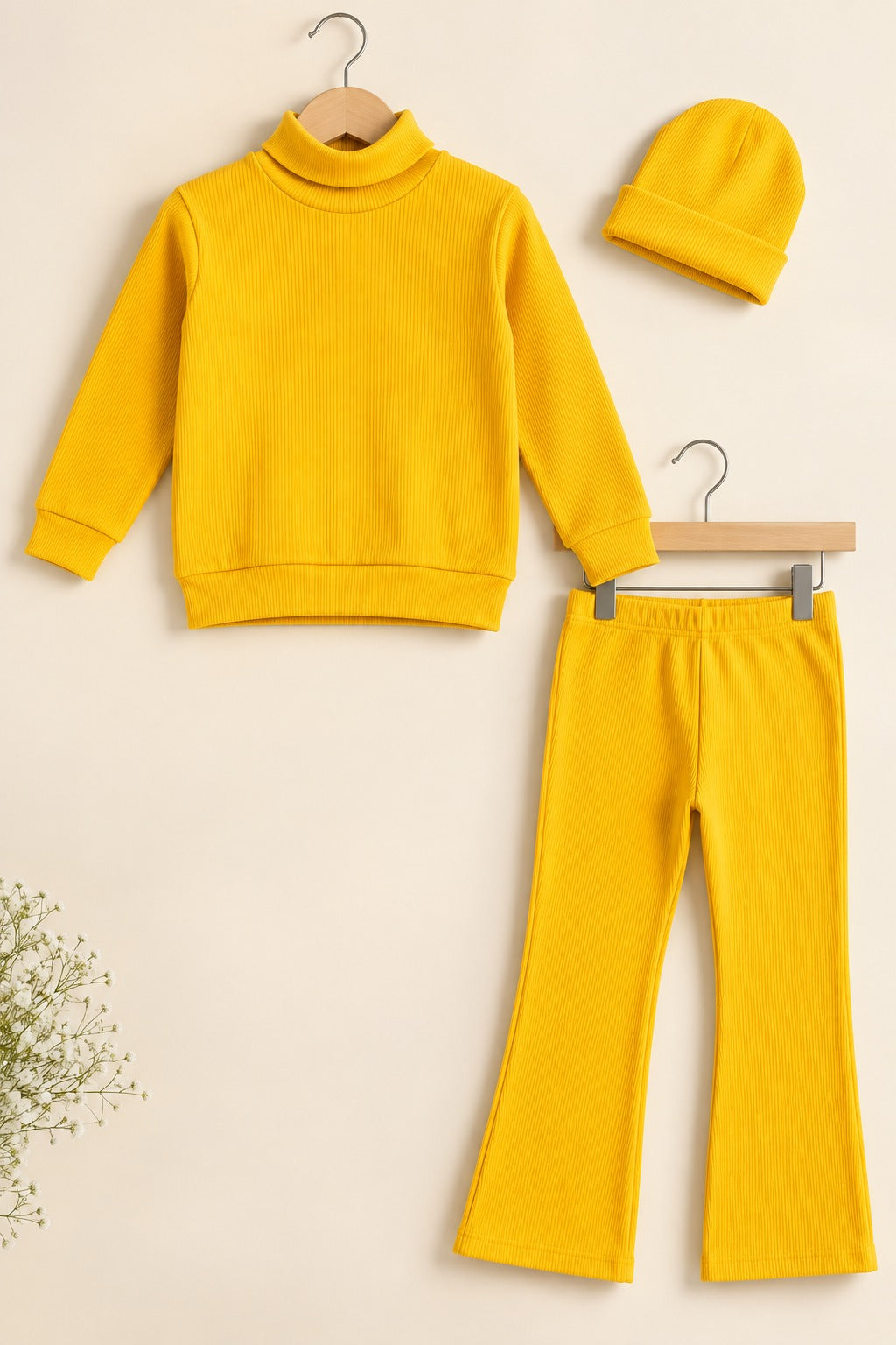 Mustard Plain Velora Rib Fabric Suit