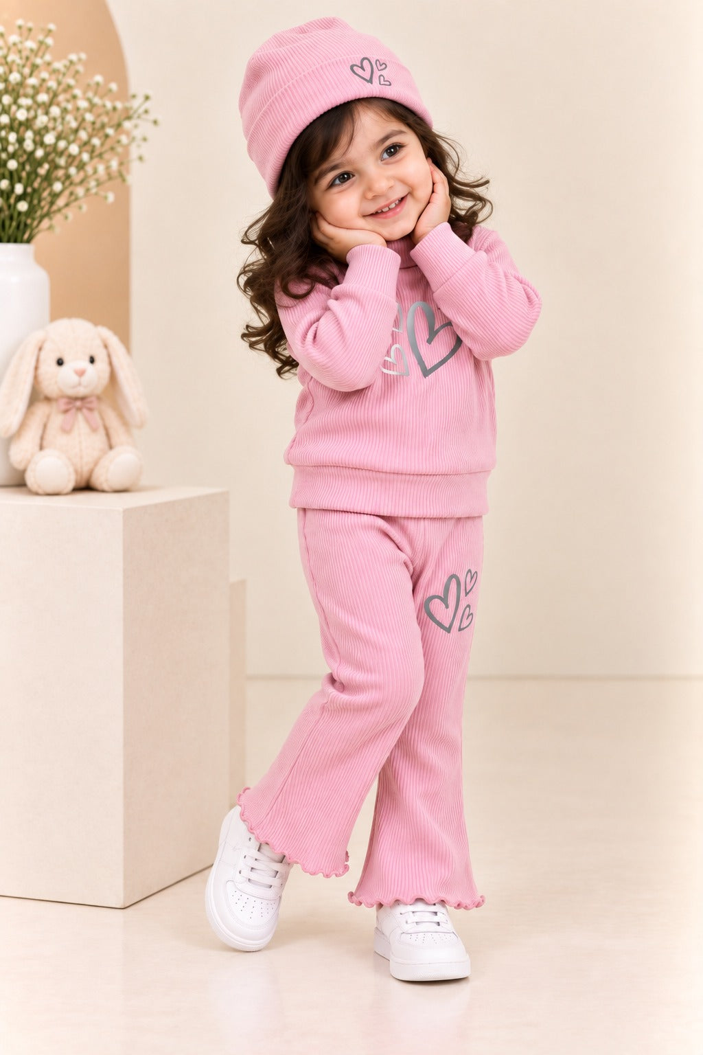 Pink Hearts Velora Rib Fabric Suit