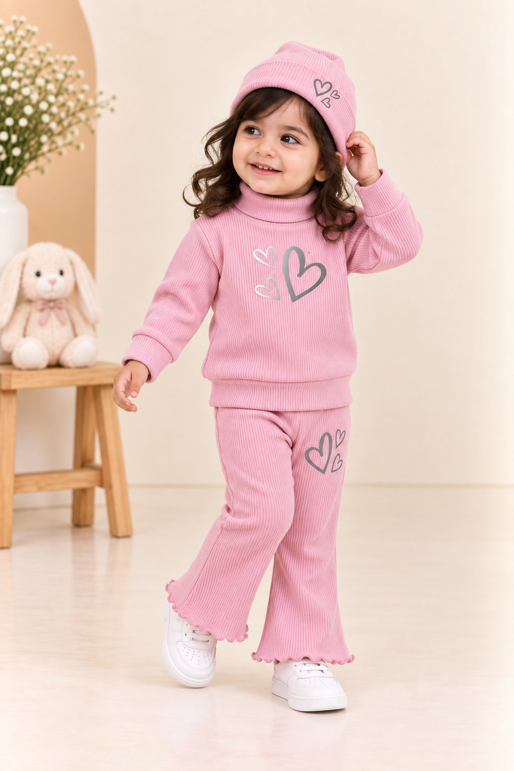 Pink Hearts Velora Rib Fabric Suit