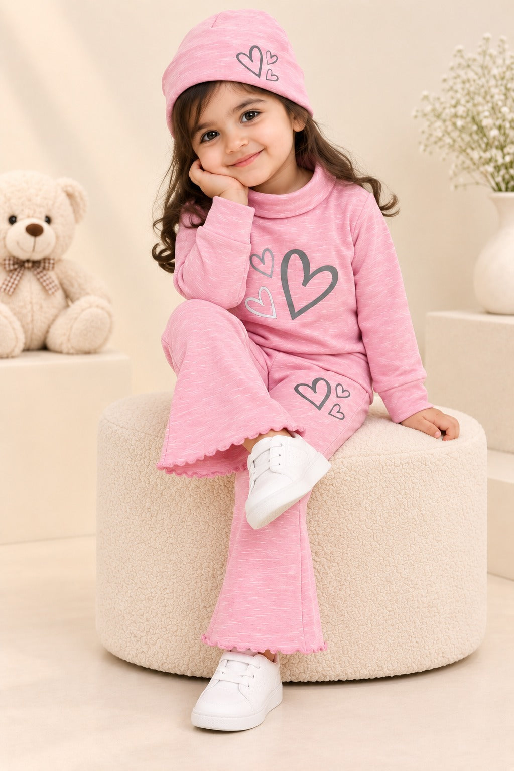 Pink Lines Hearts Velora Rib Fabric Suit