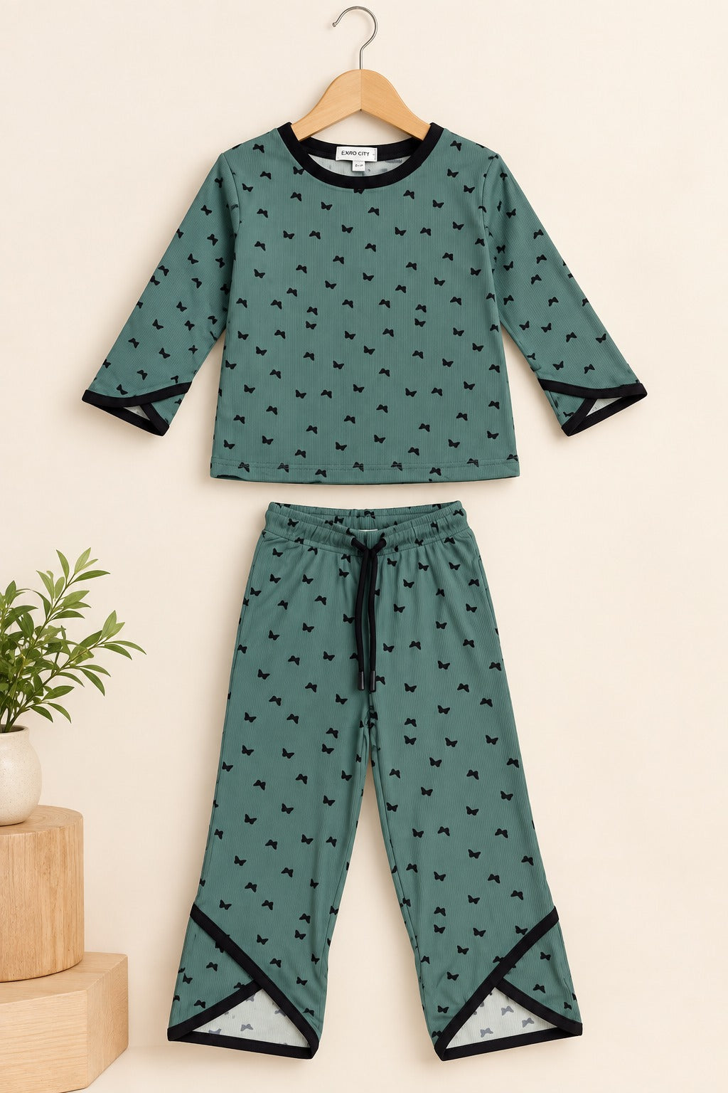 Green Butterfly Lustra Rib Fabric Suit
