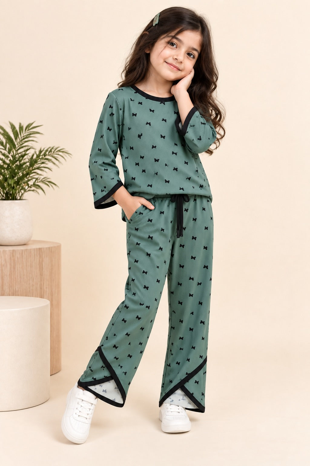 Green Butterfly Lustra Rib Fabric Suit