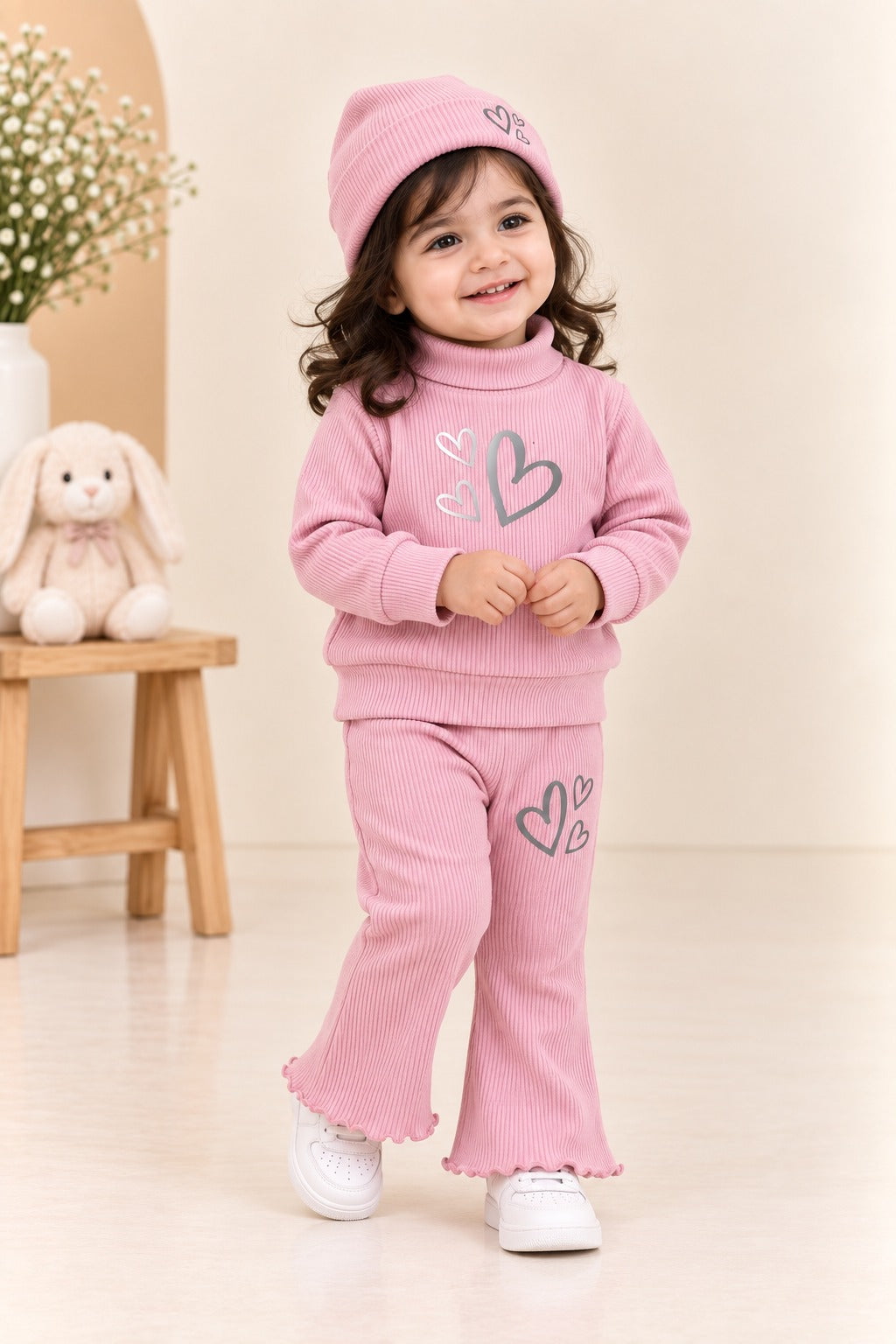 Pink Hearts Velora Rib Fabric Suit