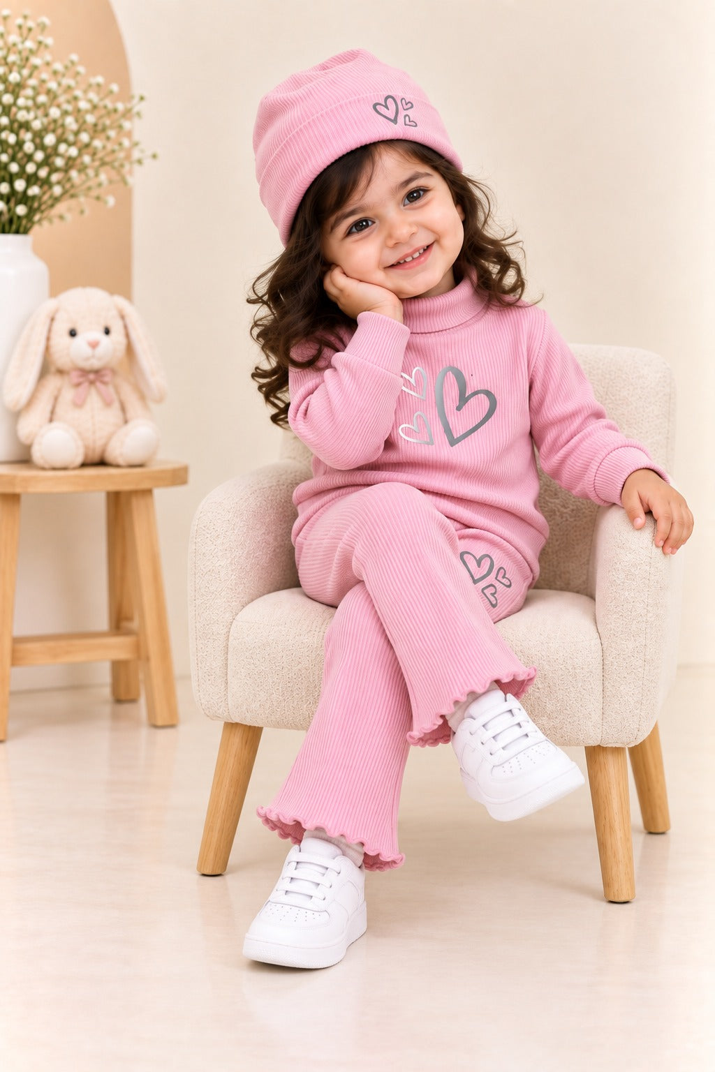Pink Hearts Velora Rib Fabric Suit