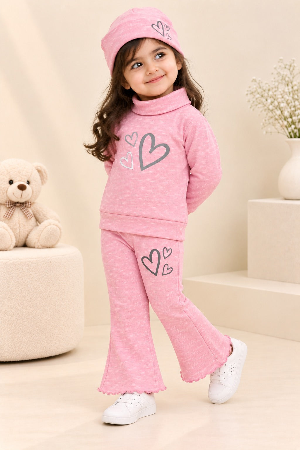 Pink Lines Hearts Velora Rib Fabric Suit