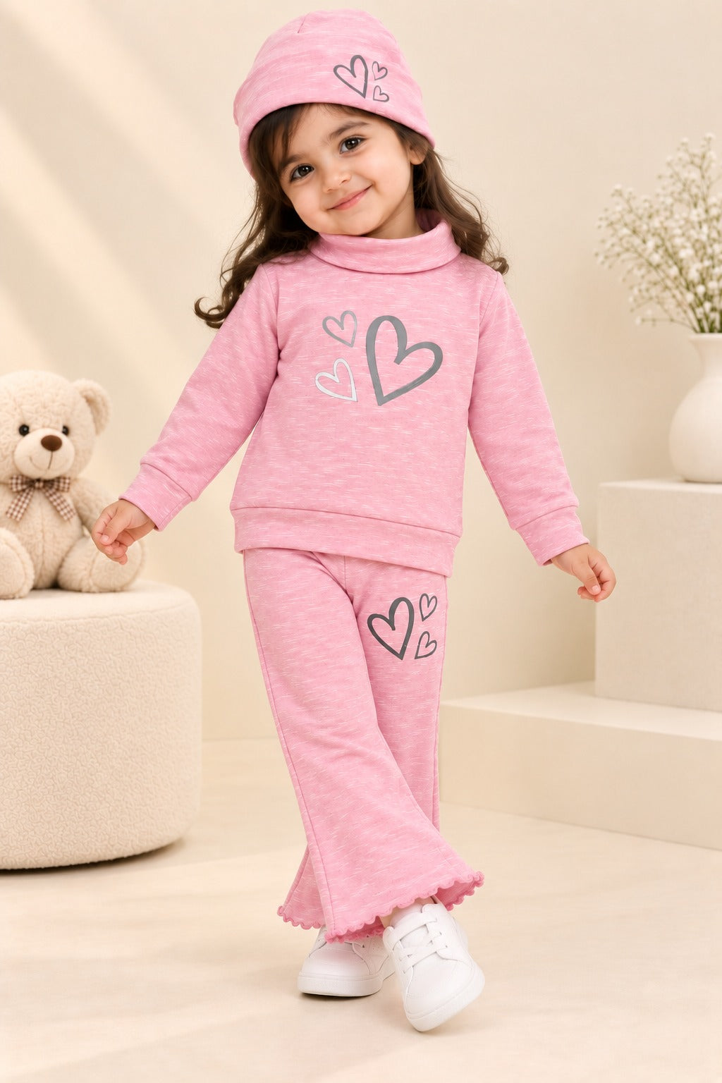 Pink Lines Hearts Velora Rib Fabric Suit