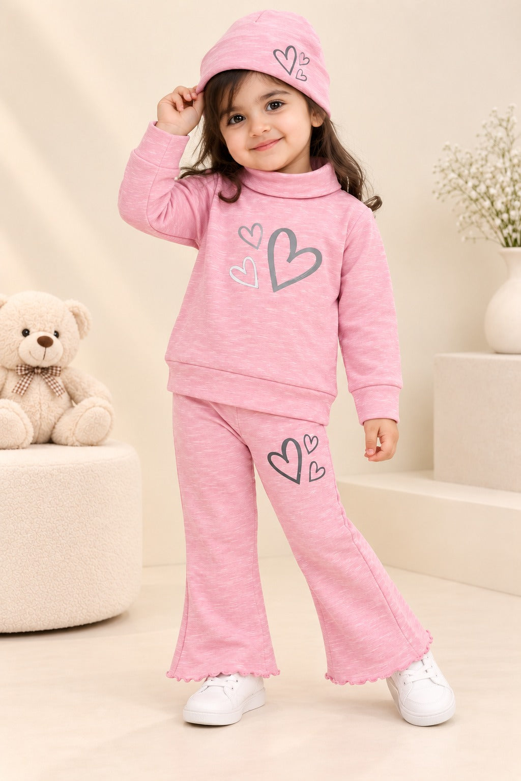 Pink Lines Hearts Velora Rib Fabric Suit