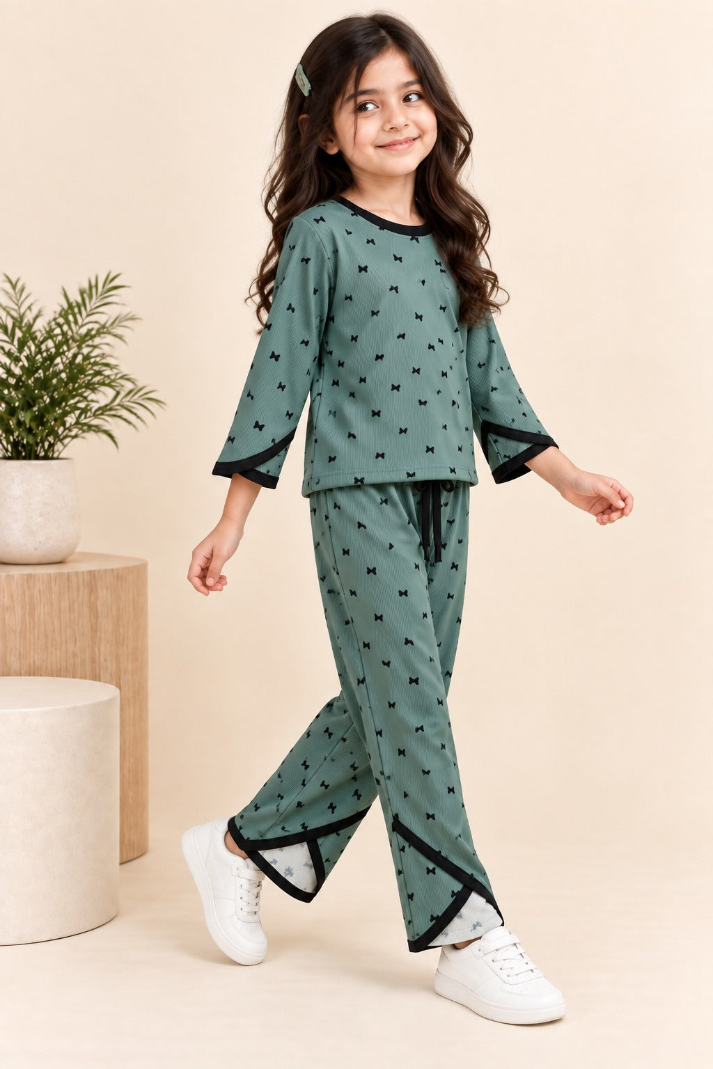 Green Butterfly Lustra Rib Fabric Suit