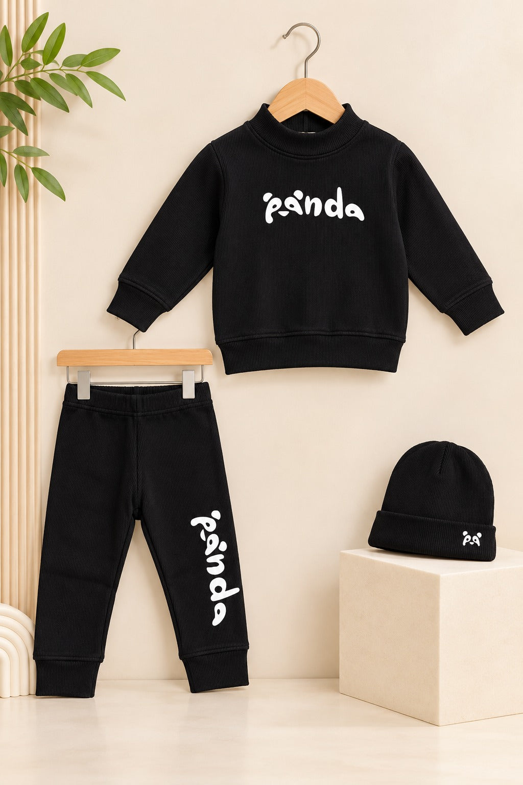 Black Panda Velora Rib Fabric Suit