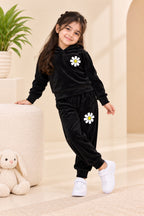 Black Flower Velvique Fabric Suit